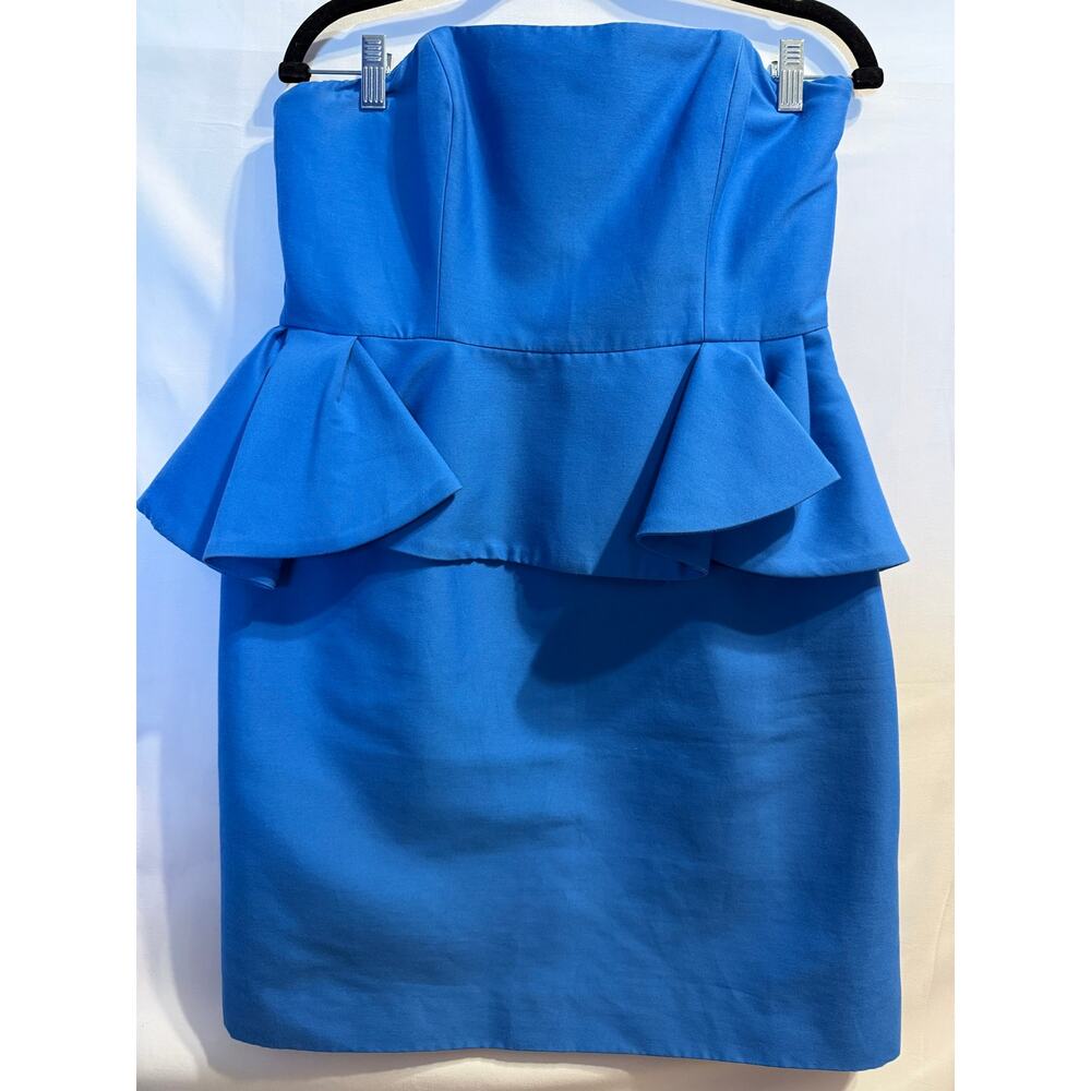 Halston Heritage Strapless‎ Peplum Cocktail Dress Blue Size 8 Wedding Guest